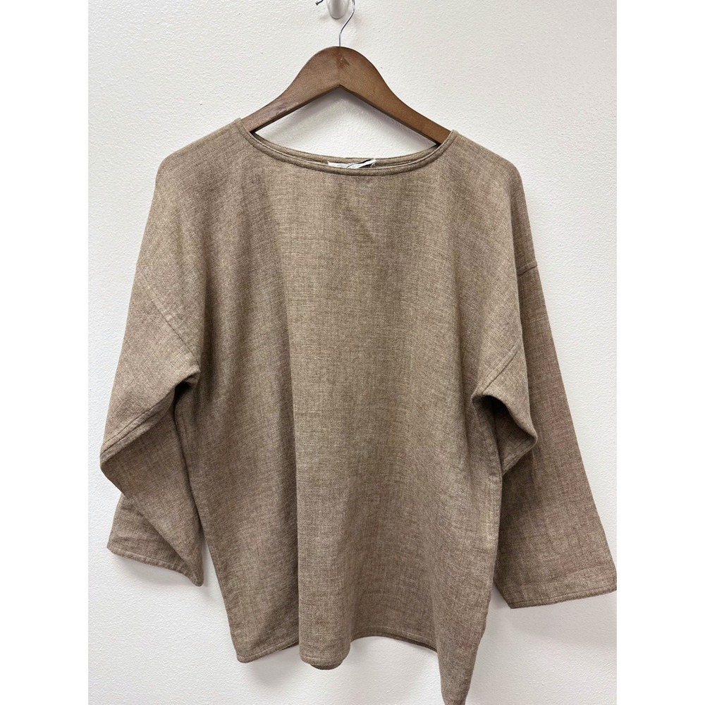 Vintage Zoran Boat Neck Lightweight Wool Blouse Tan OS Bust 23", Length 27"